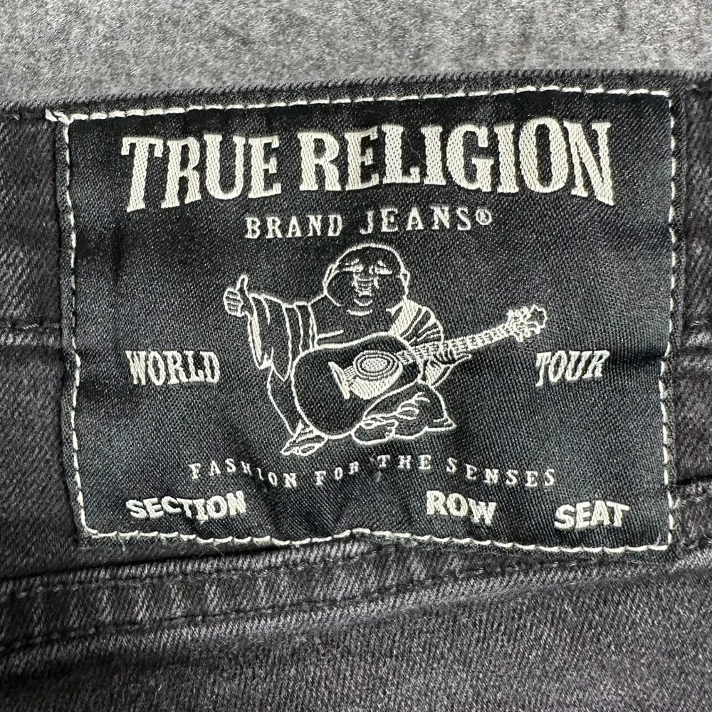 True Religion JACK Mens‎ Size 33 Skinny Tapered Distressed Black No Flap Jeans
